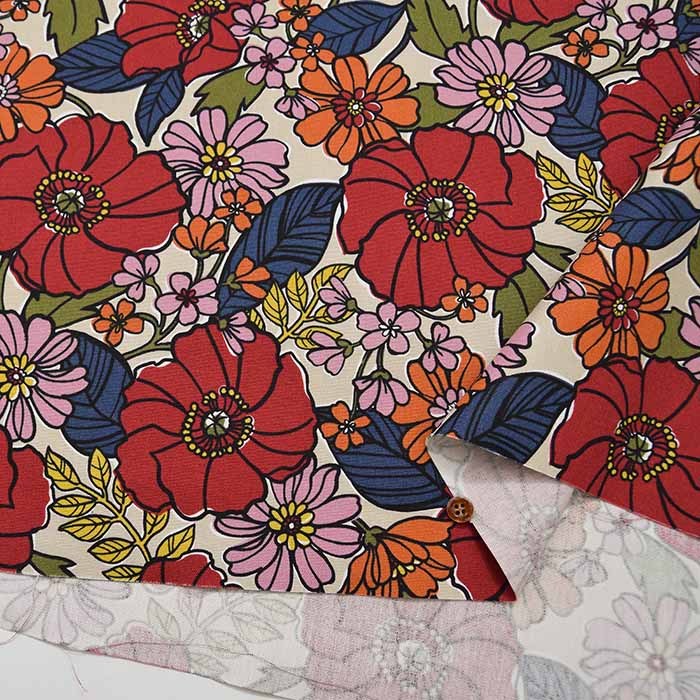 Cotton Ox Printed Fabric JAMBO Large Floral Pattern - nomura tailor