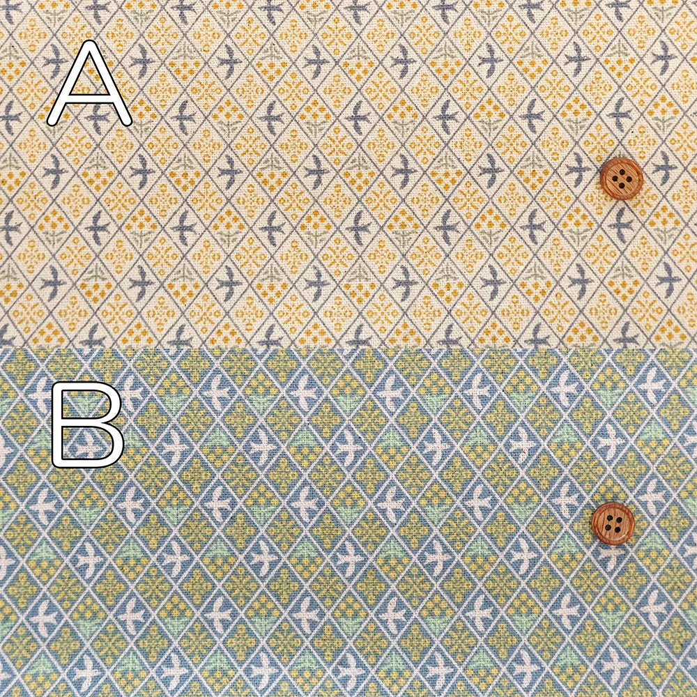 C/L Canvas Printed Fabric - sashiko moyo Mimosa Bird - nomura tailor