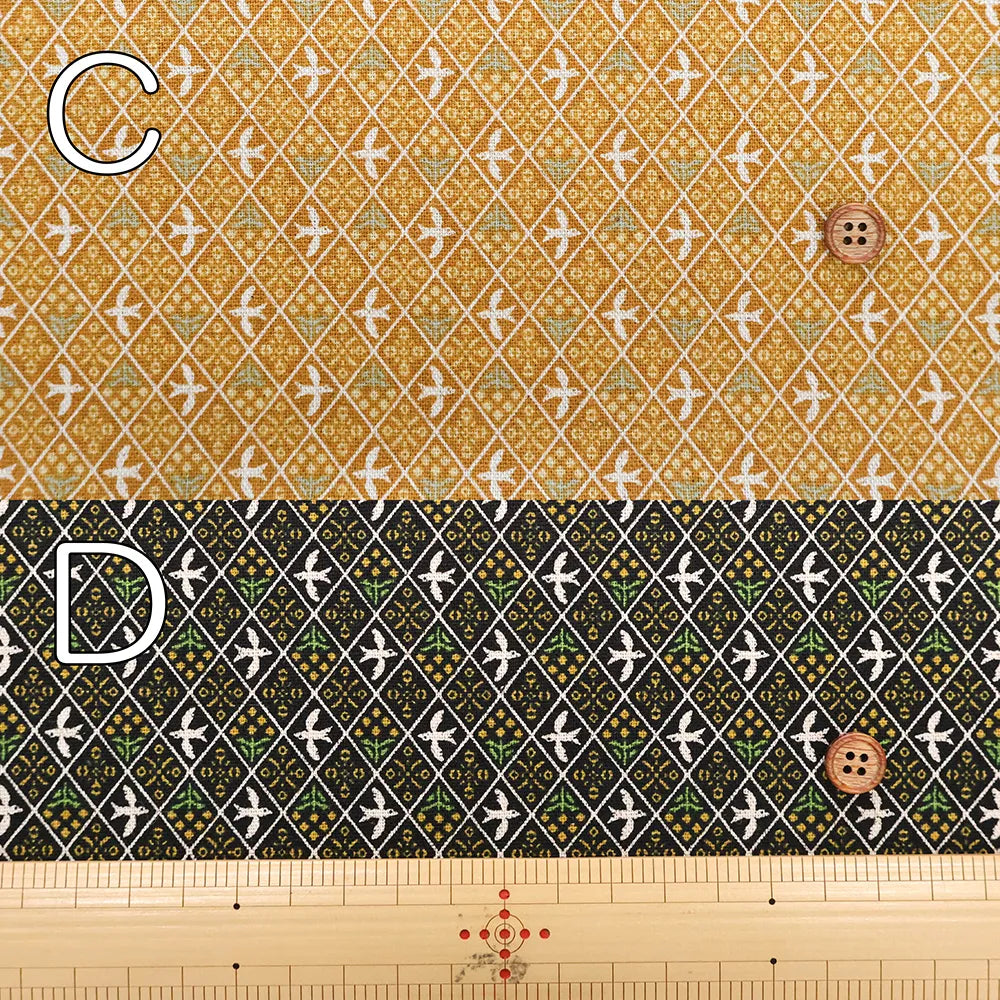 C/L Canvas Printed Fabric - sashiko moyo Mimosa Bird - nomura tailor