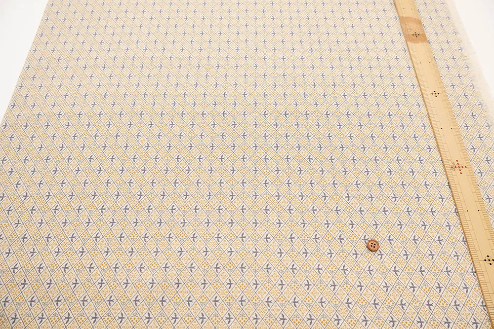 C/L Canvas Printed Fabric - sashiko moyo Mimosa Bird - nomura tailor