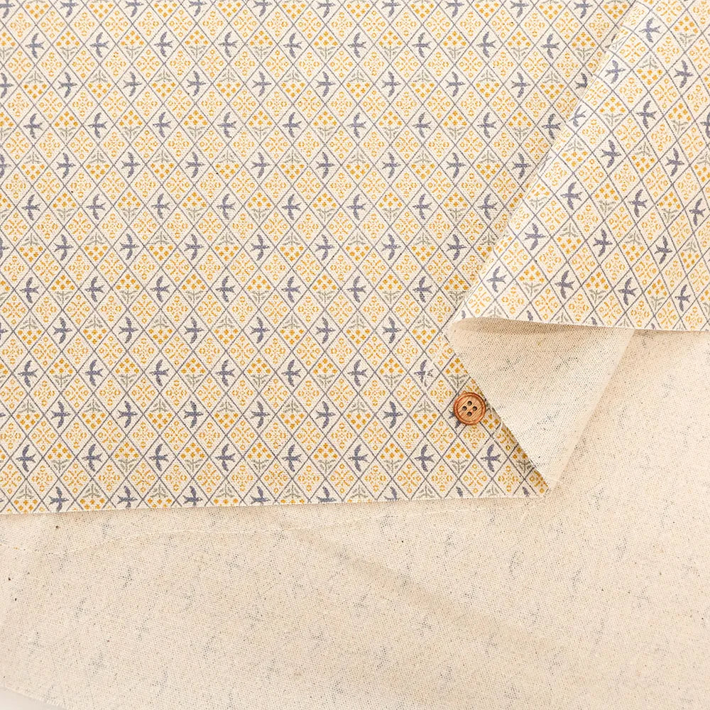 C/L Canvas Printed Fabric - sashiko moyo Mimosa Bird - nomura tailor
