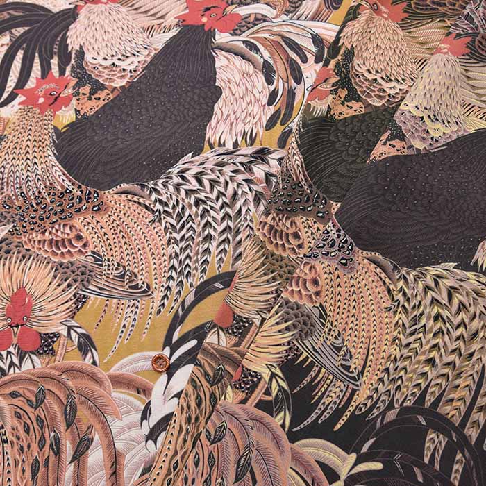 Rayon Chirimen Printed Fabric "Chicken Group" by Jakuchu Ito - nomura tailor
