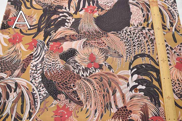 Rayon Chirimen Printed Fabric "Chicken Group" by Jakuchu Ito - nomura tailor