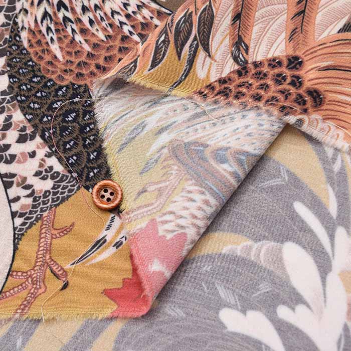 Rayon Chirimen Printed Fabric "Chicken Group" by Jakuchu Ito - nomura tailor