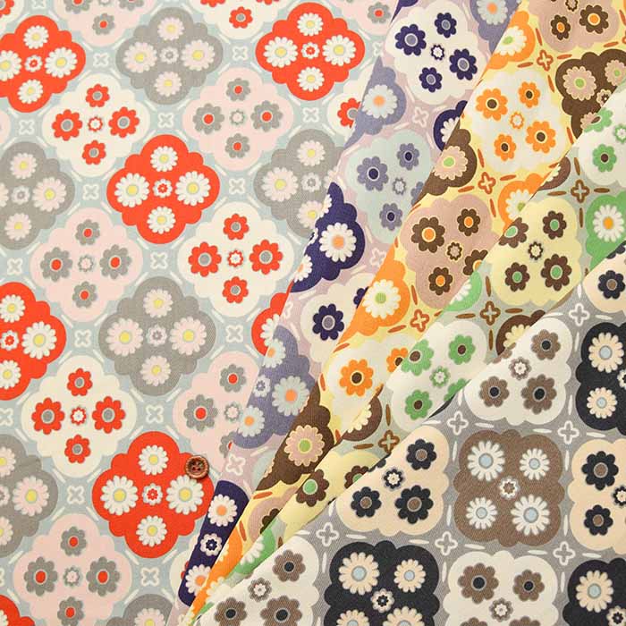 Cotton twill printed fabric with floral tile pattern - nomura tailor