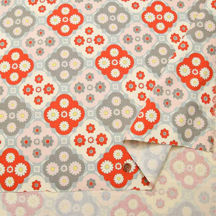 Cotton twill printed fabric with floral tile pattern - nomura tailor