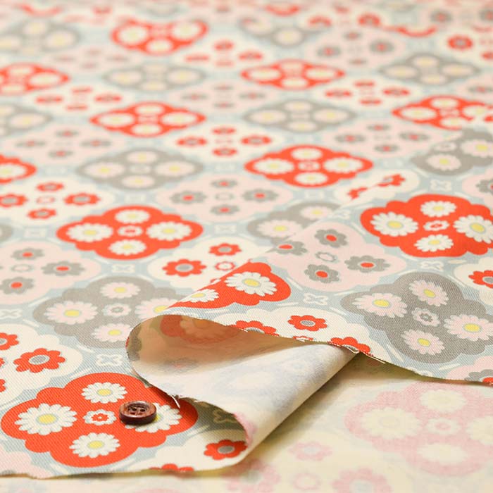 Cotton twill printed fabric with floral tile pattern - nomura tailor